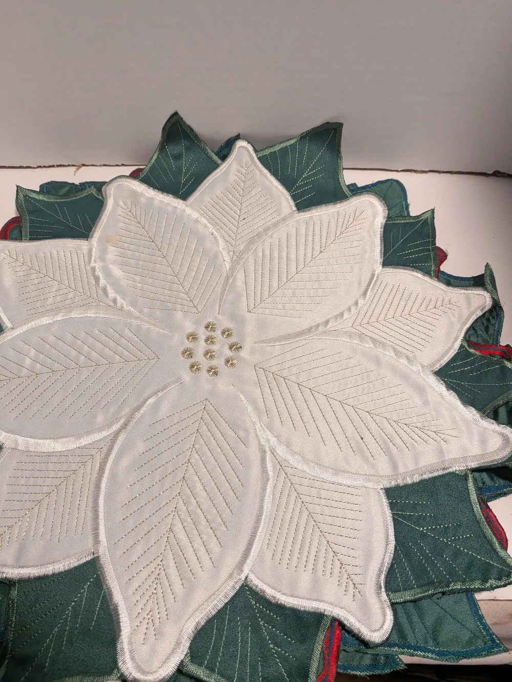 Holiday Poinsettia Table Runner - Red & White